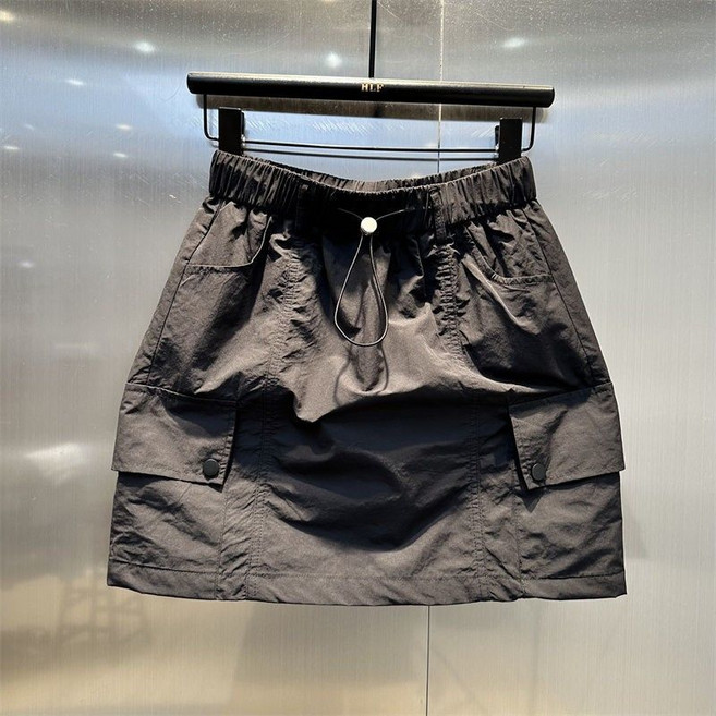 페이준 여성 봄여름 A라인 스커트 멀티포켓 스트링 밴딩 카고 스커트 LN4089
