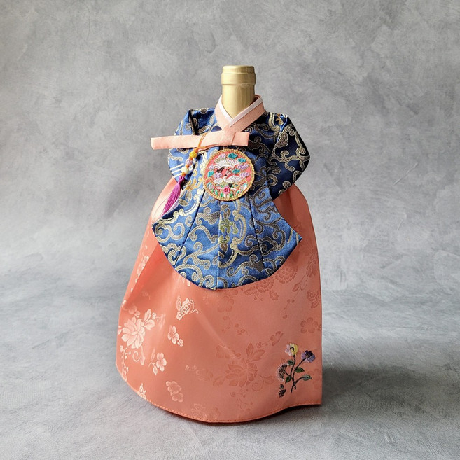 한국 전통 한복 와인커버 술병주머니 외국인 친구 결혼선물, 2.왕비(살구치마)