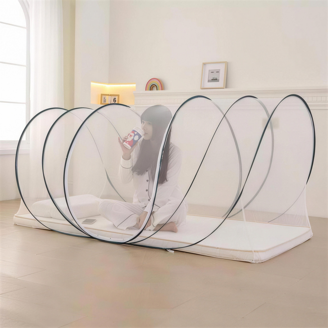 싱글 원터치 침대 모기장 텐트 접이식 기숙사 모기텐트, 화이트 올리브 그린