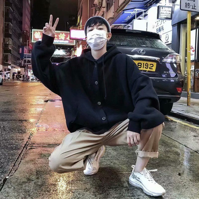 潮牌刷毛外套男，韓版寬鬆情侶款連帽外套，休閒百搭開衫上衣，原宿風加絨保暖外套（LR822）