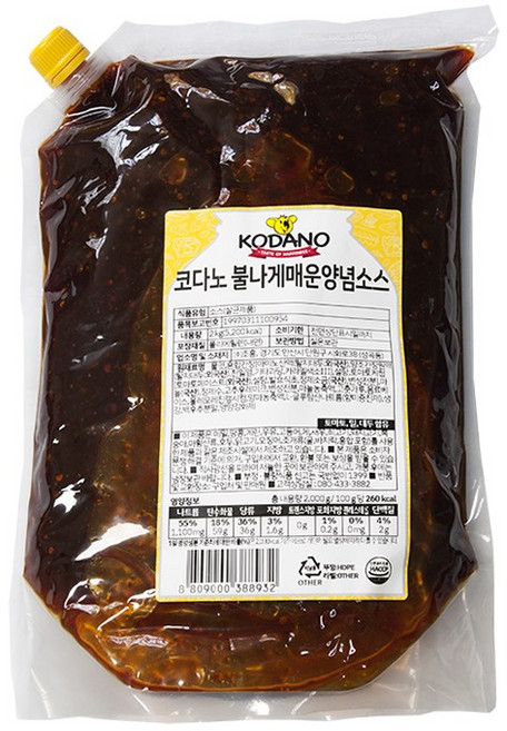 코다노 불나게 매운 양념소스 2kg 실온보관, 3개