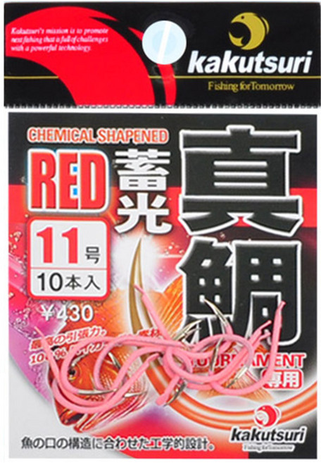 카쿠쯔리 마다이 축광 레드 장축광 투톤 참돔 바늘, 1개