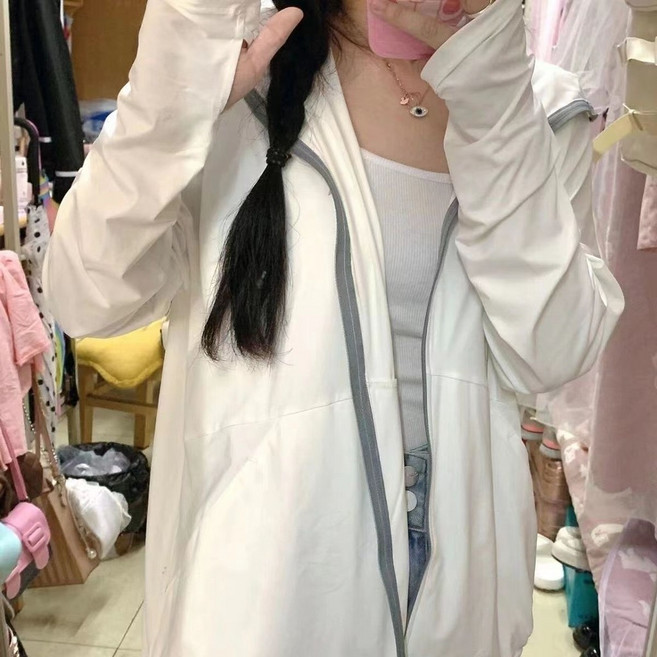 夏季薄款連帽寬鬆短外套女裝防曬衣涼感外套冰絲外套, 白色(【DRA13】),S (【90斤以下】)