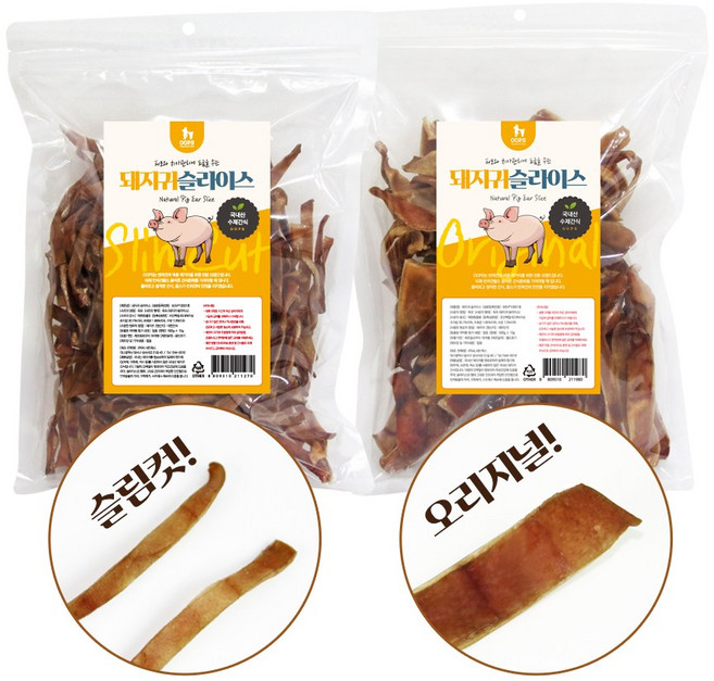 웁스 강아지 국내산 슬라이스 슬림컷 간식, 돼지귀, 500g, 1개