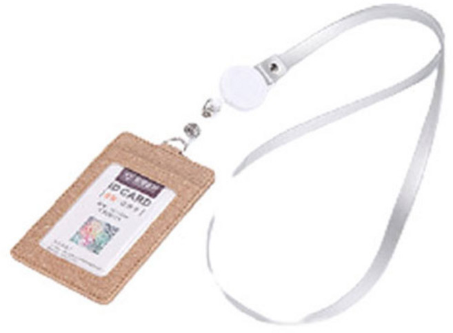 리빙미 가죽형 사원증 목걸이 케이스 릴홀더 카드 출입증 디용도 카드홀더, 1개, 베이지