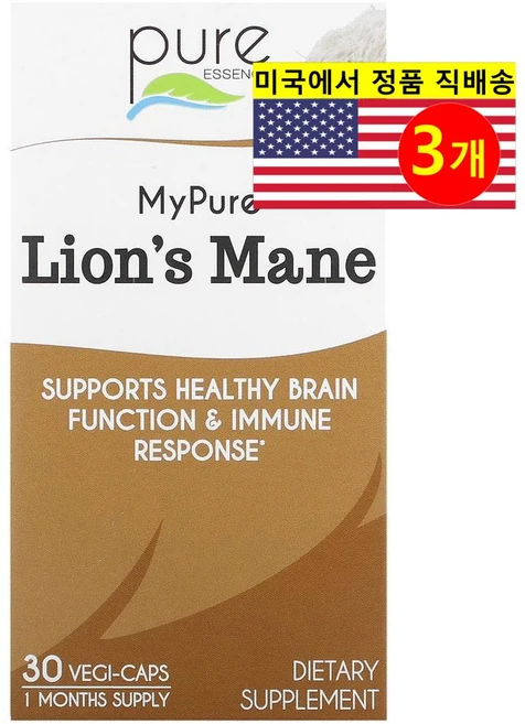 Pure Essence 사자 갈기 버섯 추출 500mg Lions Mane Mushroom, 3개, 30정 - 쿠팡
