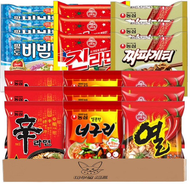 라면 봉지라면 세트 6종 18개입 (팔도비빔면 진라면매운맛 짜파게티 신라면 너구리매운맛 열라면)