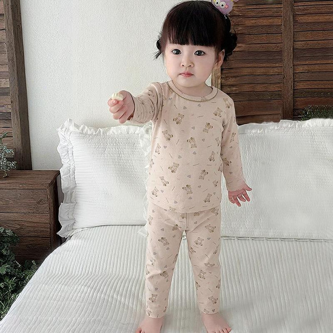 兒童長袖圓領內衣套裝 寶寶萊卡居家服