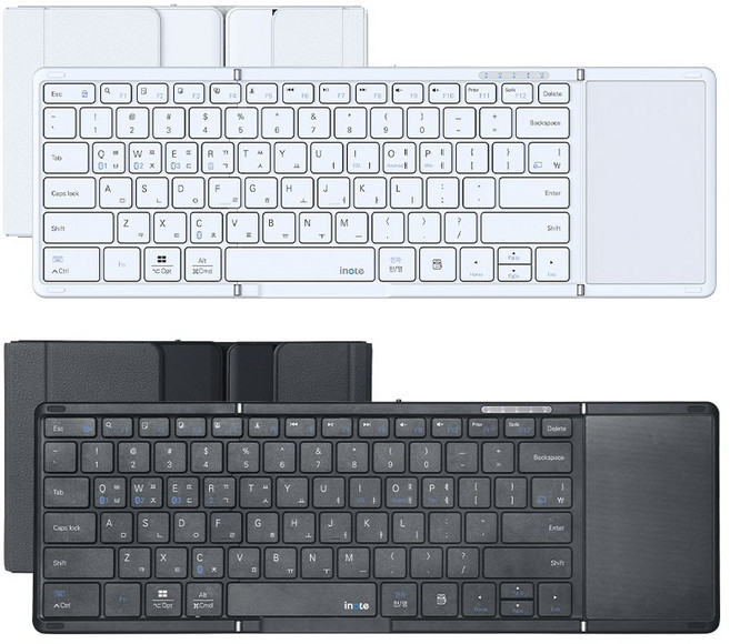 퓨전에프앤씨 아이노트 X-Folding XK905B 블루투스 접이식 키보드 가죽커버 터치패드 편리한 휴대 (화이트/흰색), 화이트, 적축