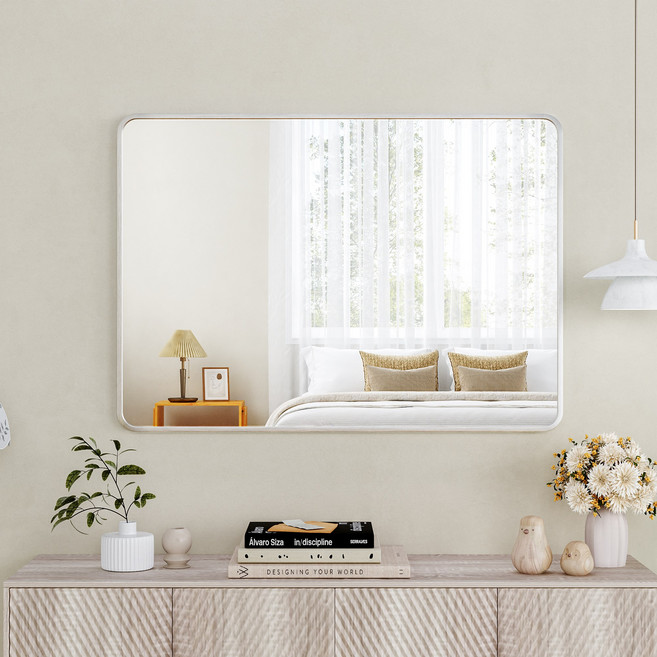 뷰티피크 라운드형 벽거울 화장대거울 욕실거울 강화안전유리, 실버60cm