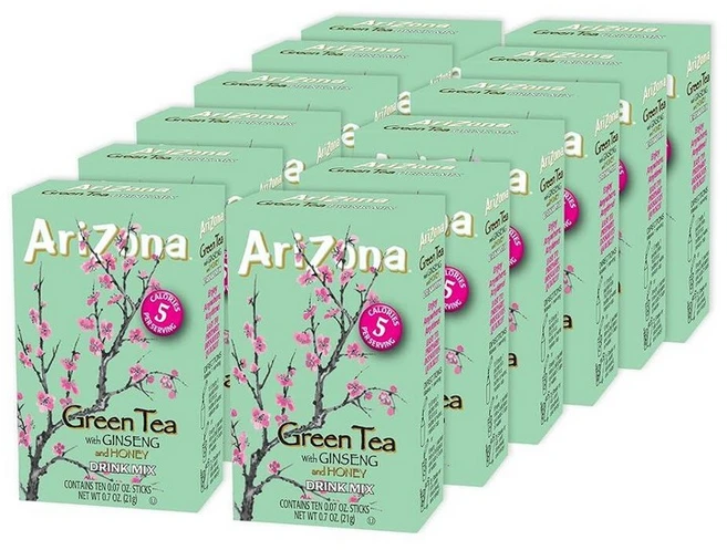 아리조나 그린티 인삼과 꿀 휴대용 분말 음료 믹스 0.07온스 120개입 10개입 박스 (12팩), 녹차, 2g - 쿠팡