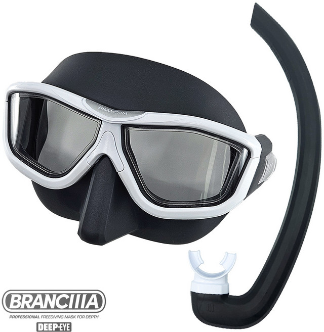 브랑키아 BRANCIIIA 프리다이빙 전용 마스크/스노클 세트 딥아이 X 스노클 세트 해루질 바다수영 해외다이빙, 스텔스블랙, 망고