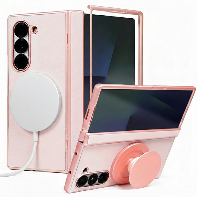 제루크 갤럭시 호환 Z 폴드 힌지보호 맥세이프 자력강화 무선충전 풀커버 거치 소가죽 케이스