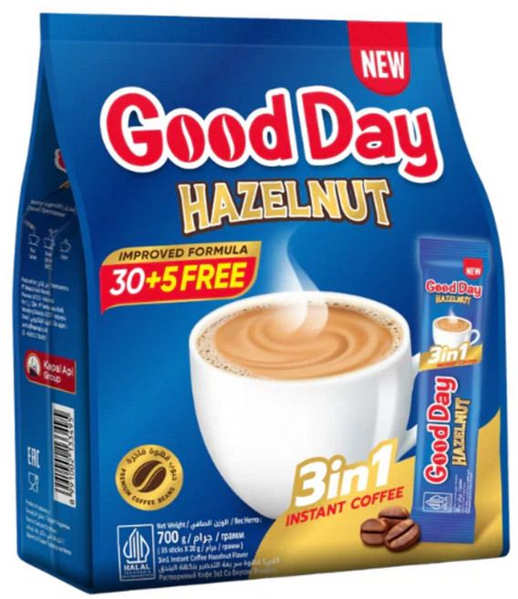 굿데이 헤이즐넛 커피 3in1 700g 인도네시아 헤이즐럿 goodday hazelnut coffee, 2개, 35개입, 20g