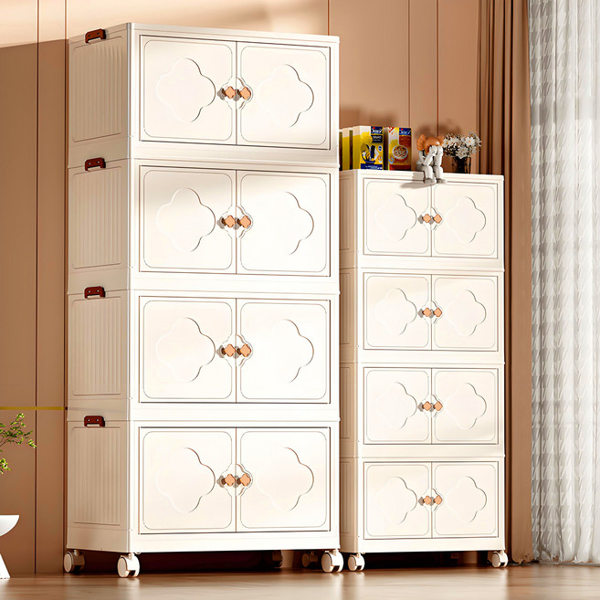 FOWOD 이동식 폴딩 수납 정리함 대용량 리빙박스 가정용 다용도 정리함 이동식 접이식 수납장