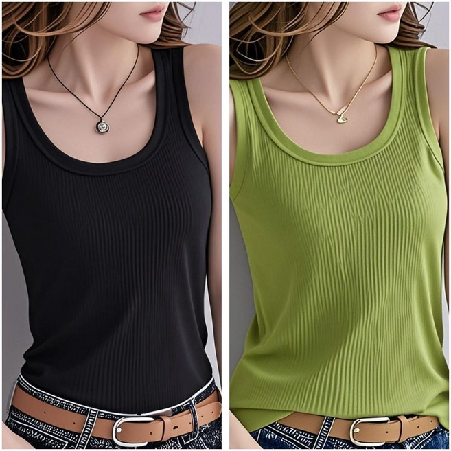 메인워크 1+1 여성 빅사이즈 나시 티셔츠 여름용 냉장고 민소매 이너 심플 스판 기질 패션 쿨링 슬림핏 솔리드 아우터 나시 상의 2매입