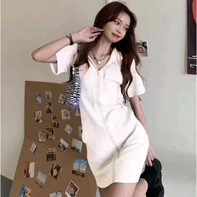 넬로넬리 패션 캐주얼 슬림핏 풀집업 미디 후드 원피스