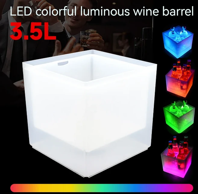 3.5L LED 아이스 버킷 화려한 쿨러 버킷 이중 레이어 사각형 아이스 트레이 바 나이트클럽 조명 샴페인 위, 01 1PCS