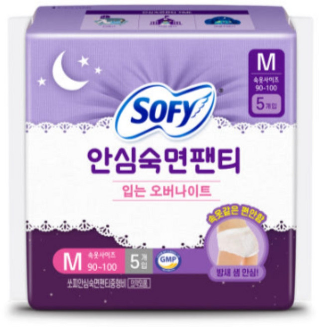 쏘피 안심숙면팬티 입는 생리대, 중형, 5개입, 3개