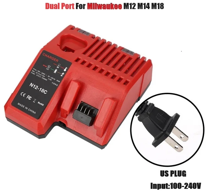 리튬 이온 배터리 교체 3A 12V 14V 18V 빠른 리튬 이온 충전기 밀워키 M12-18C/N14-18C 도구 듀얼 포트 M12