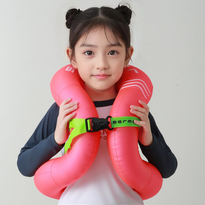 세르메르 0.3mm 두께 어린이 아동용 물놀이 부력보조복 착용형 넥튜브, 핑크, 1개