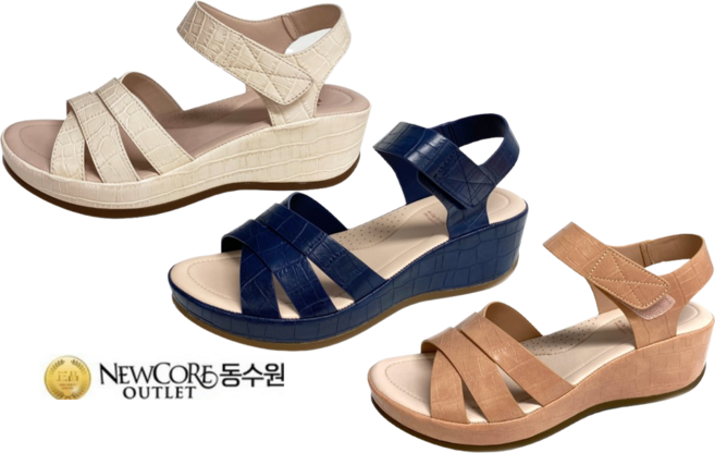 에스콰이아 여성 발편한 초경량 발등밴딩 넓은 게이지의 와이드핏 안정된 착화감의 논슬립 아웃솔 캐주얼 쿠션 벨크로형 웨지 샌들 5cm 웨지힐 샌들 파매베스트 기간 수량