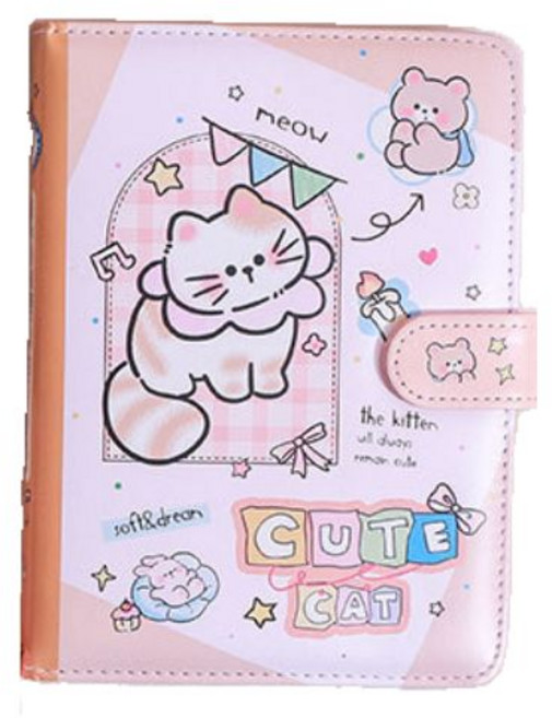 봄밤 고양이 자석 버클 노트, 1개, 피치