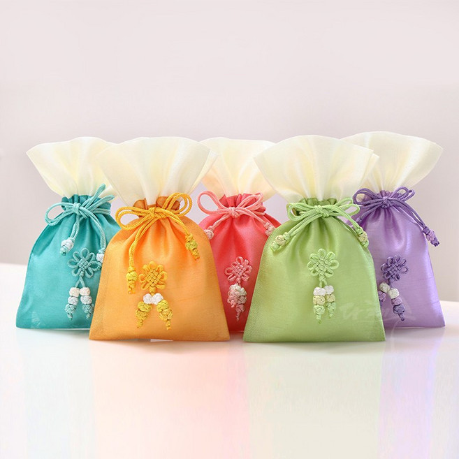 다채수 전통공예품 실크 복주머니 83 (소), 10개, 하늘,진하늘,청색,초록,보라,노랑,주황,빨강,진분,연분