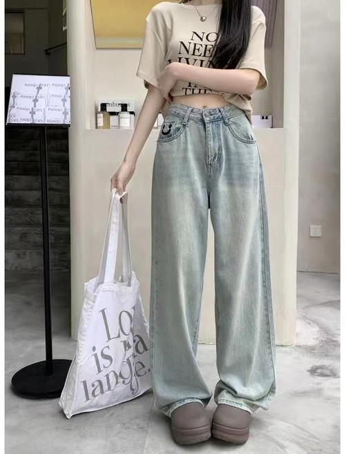 여성 와이드 데님 팬츠 허리 조임 슬림 여름 절정