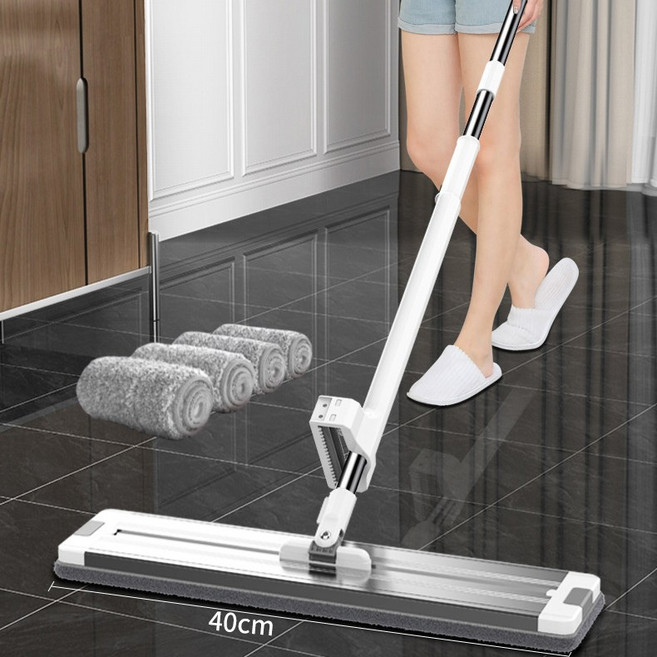 ZOZOFO 노터치 슬라이드 밀대걸레+극세사 리필4매 밀대 세트, 1세트
