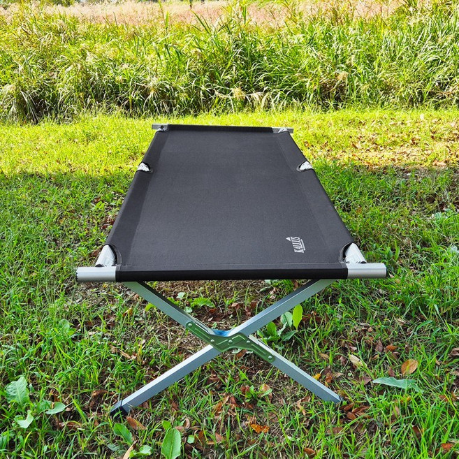 [칼루스 캠핑 야전침대 블랙] 휴대용 듀랄루민 접이식 경량 간이 와이드 군용 침대, 칼루스 야전침대 블랙