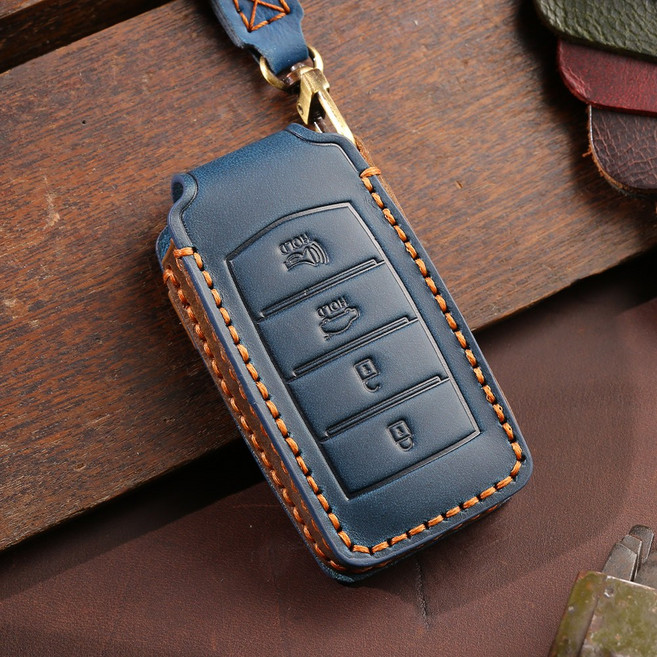 벤오토 제네시스 G70 G80 G90 EQ900 호환 스마트키 가죽케이스 4버튼 키링 키홀더 (S2-HL4A), 블루