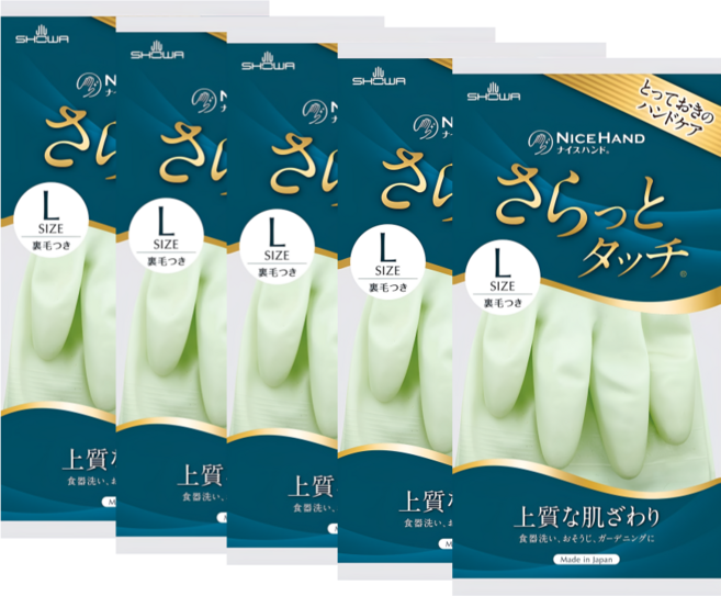 (5장) 쇼와 SHOWA 일본 잘 벗겨지는 기모 고무장갑, 그린, 대(L), 5개