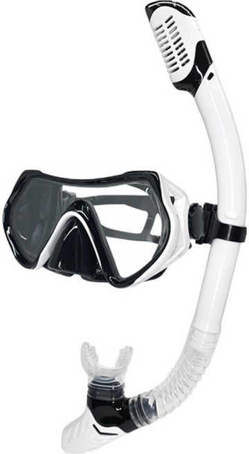 메이스 물유입차단 일안식 아쿠아 프리 스노쿨링 마스크 + 스노클 세트, 화이트