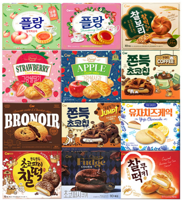 (스윗몬) 청우파이모음과자세트12 (찰떡쿠키+그랑쉘사과+그랑쉘딸기+쫀득초코칩+쫀득초코칩커피+브루느와+플랑딸기+플랑복숭아+초코파이찰떡+찰보리+유자치즈+초코퍼지 ), 1개