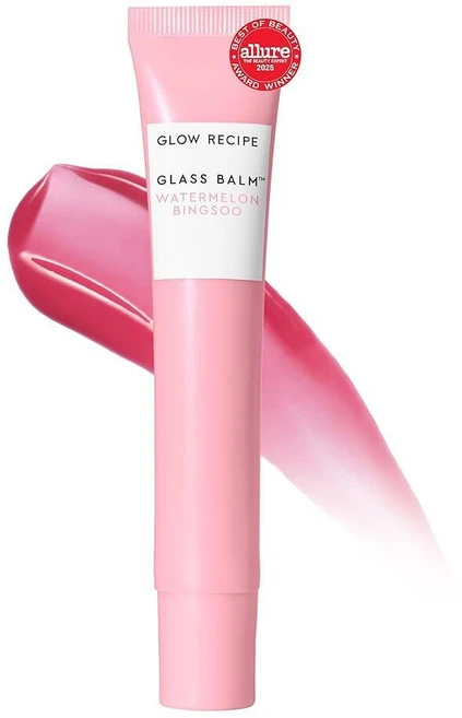Glow Recipe 글래스 밤 립 트리트먼트 - 12시간 수분 공급 립밤 및 모이스처라이저 히알루론산이 함유되어 부드럽고 탱탱하며 건조함으로부터 보호 - 쉬어 소프트 핑크, 수박 빙수 - 쿠팡