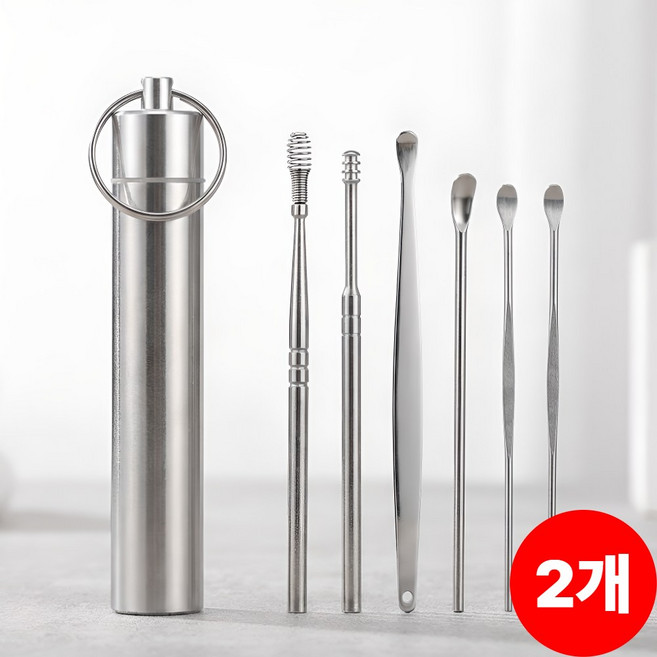 2DRAGON 휴대용 스테인리스 귀이개, 2개, 6개입