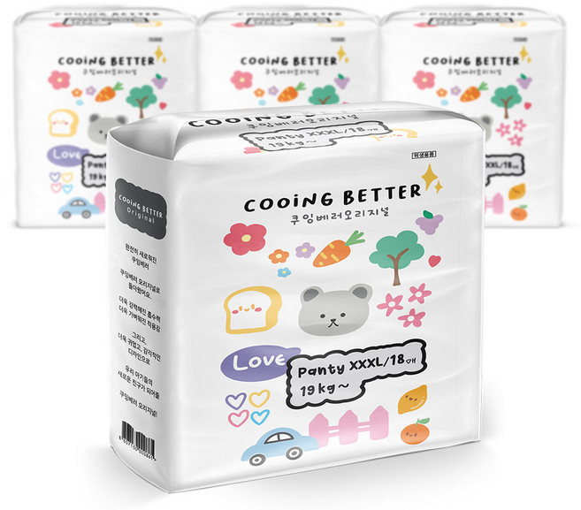 Cooing 베러 오리지널 팬티형 기저귀 아동공용 XXXL, 키즈형(Kid), 72매