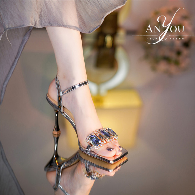 ANYOU 여자여름샌들 7cm높이 슬링백구두 여성 큐빅 샌들 스틸레토 하이힐