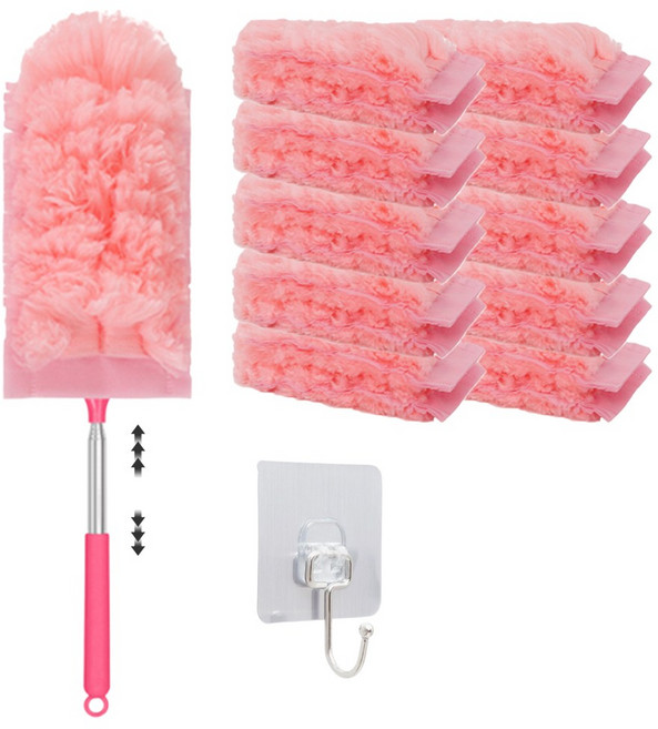 루메이크 길이조절 정전기 먼지흡착 먼지털이 고리 포함, 1세트, 핑크(본품1개+리필20개)