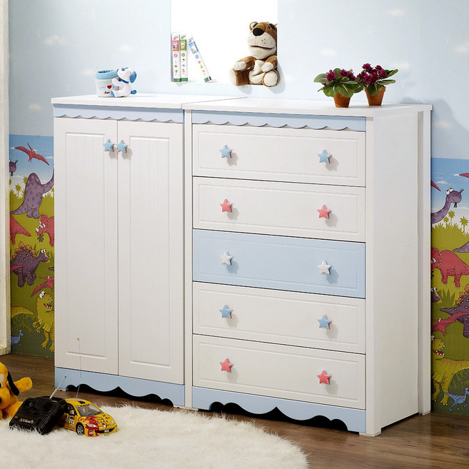 미자크 파스텔 수납장+5단서랍장세트 / 베이비옷장 아기옷장 키즈 출산준비 유아가구 1200 1600, 블루화이트, 파스텔 수납장+5단(800), 1개