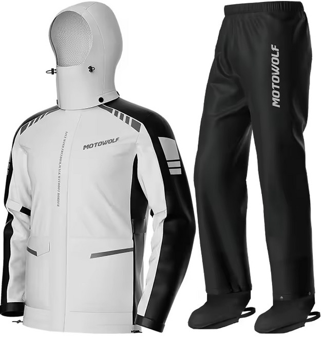 모토울프 오토바이 우비 배민 배달 라이더 낚시 남자 비옷 우의 상하세트, 2XL, 그레이