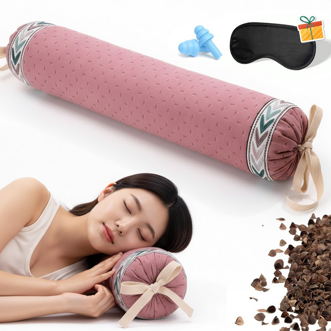 Novah 원통형 메밀베개 통기성 좋은 논슬립 편안한 베개, 1개, 더스티 로즈