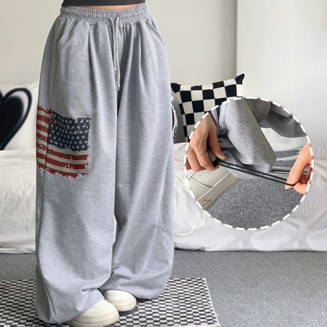 [힙무드/3col] 제우스 투웨이 성조기 밴딩 쭈리 와이드 트레이닝 팬츠