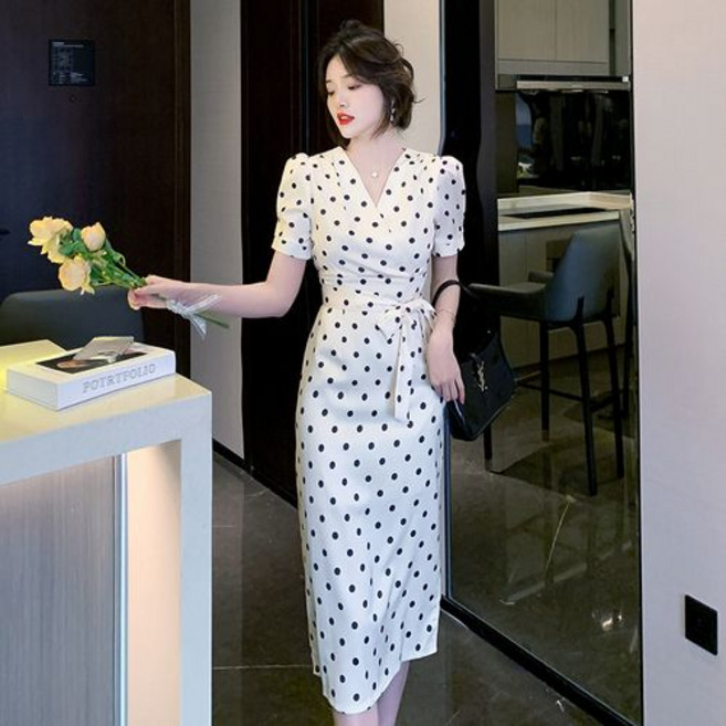 뉴욕멋쟁이 로니아 도트리본 반팔원피스