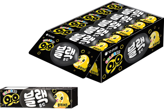 오리온 와우 블랙 레몬 풍선껌, 21g, 15개