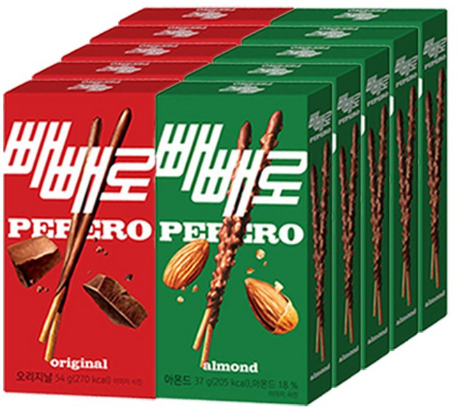 롯데 빼빼로 오리지널+아몬드, 5세트, 91g