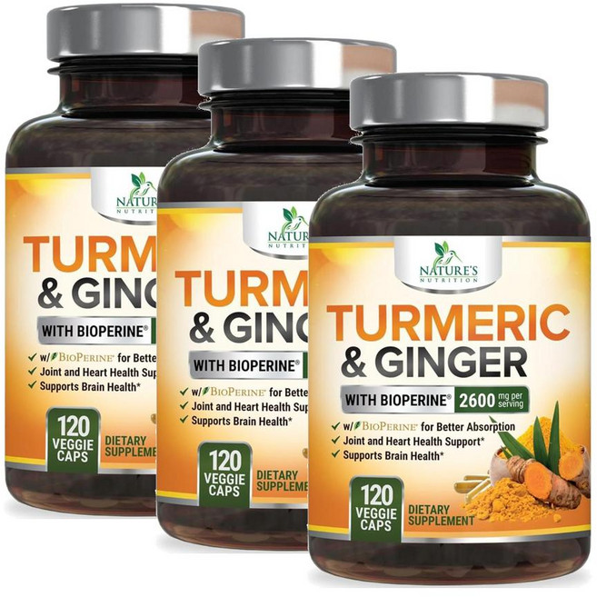 네이쳐뉴트리션 터메릭 & 진저 바이오페린 함유 캡슐 Nature's Nutrition Turmeric & Ginger with Bioperine, 3개, 120정