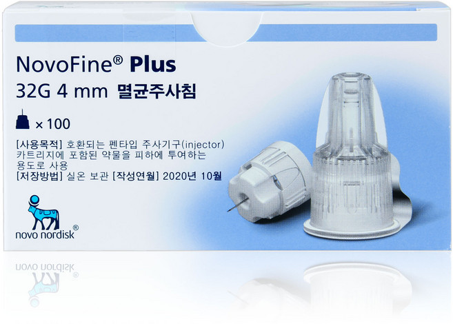 노보파인 플러스 인슐린 펜니들 32G 4mm Novofine Plus 인슐린 펜니들 멸균 주사침 주사바늘 노보노디스크, 1개