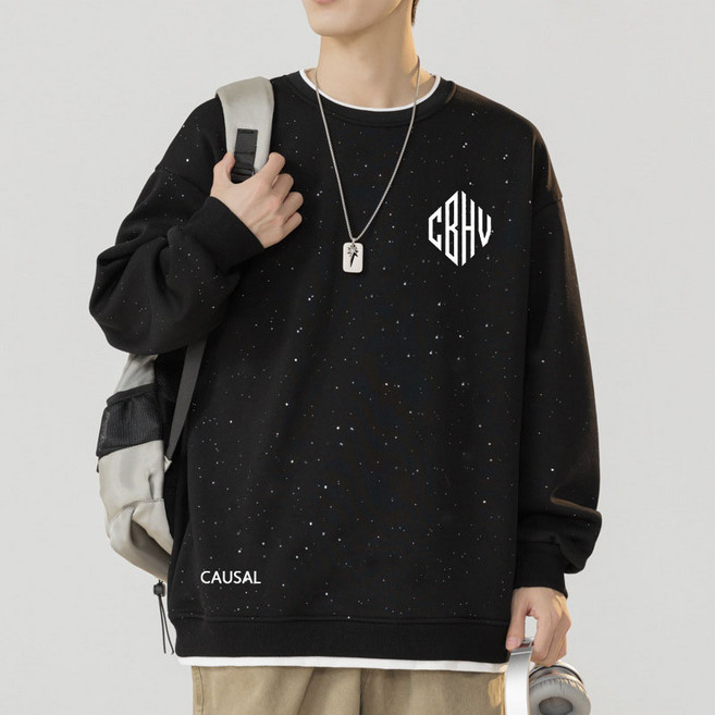 CBHV 봄 남자 오버핏 빅사이즈 레터링 맨투맨 라운드넥 긴팔